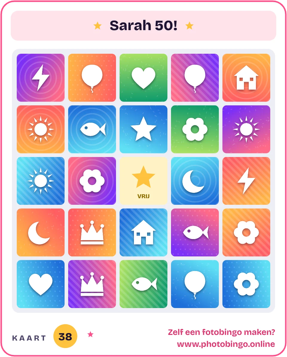 Voorbeeld van een bingokaart met foto’s – fotobingo voor abraham of sarah
