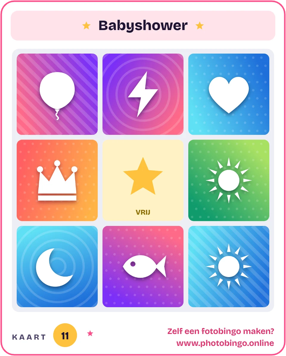 Voorbeeld van een bingokaart met foto’s – fotobingo voor een babyshower